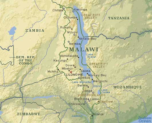 Malawi topographical map Malawi topographical map