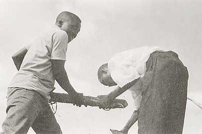 Photo of helping with roof poles