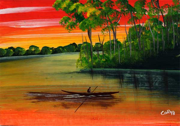 canoe on river postcard