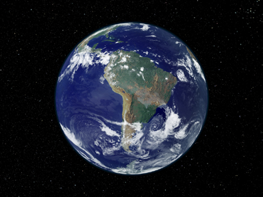 Satellite view of the Amazon basin region at night, compared with view at day